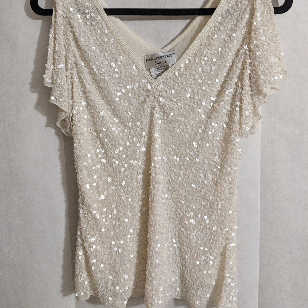 3/$12 Papell Boutique Silk and SPARKLE blouse Sz M